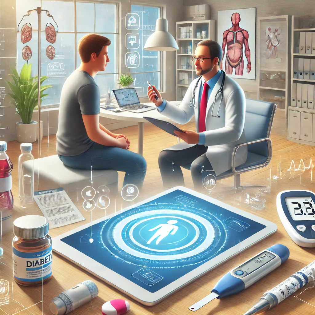 The doctor writes a prescription for Metformin to the patient during the appointment.
